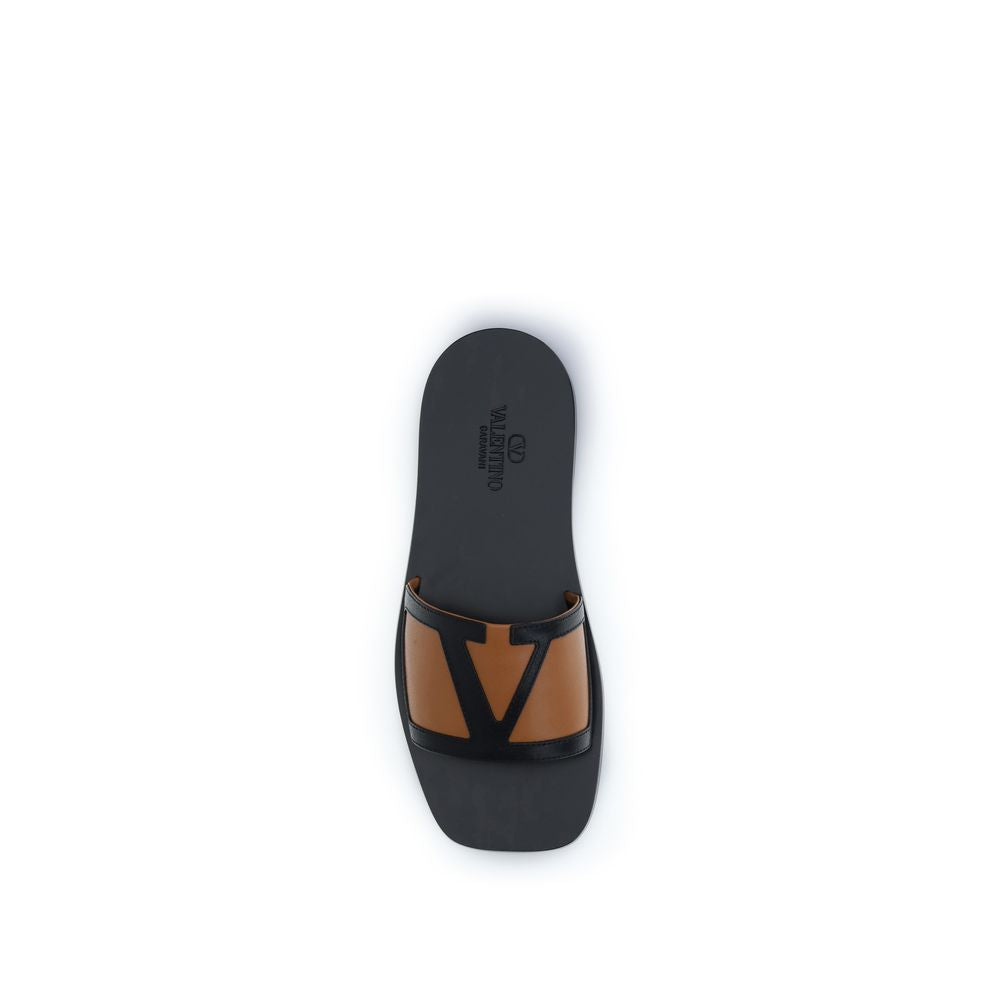 Black Calf Leather Bos Taurus Flat Sandals