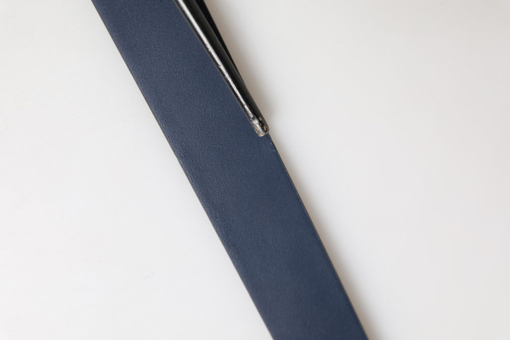 Blue Calfskin Leather Logo Metal Buckle Belt