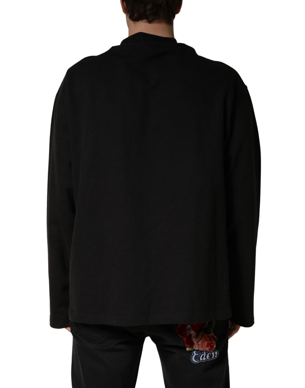 Black Cotton Crew Neck Sweatshirt  Sweater