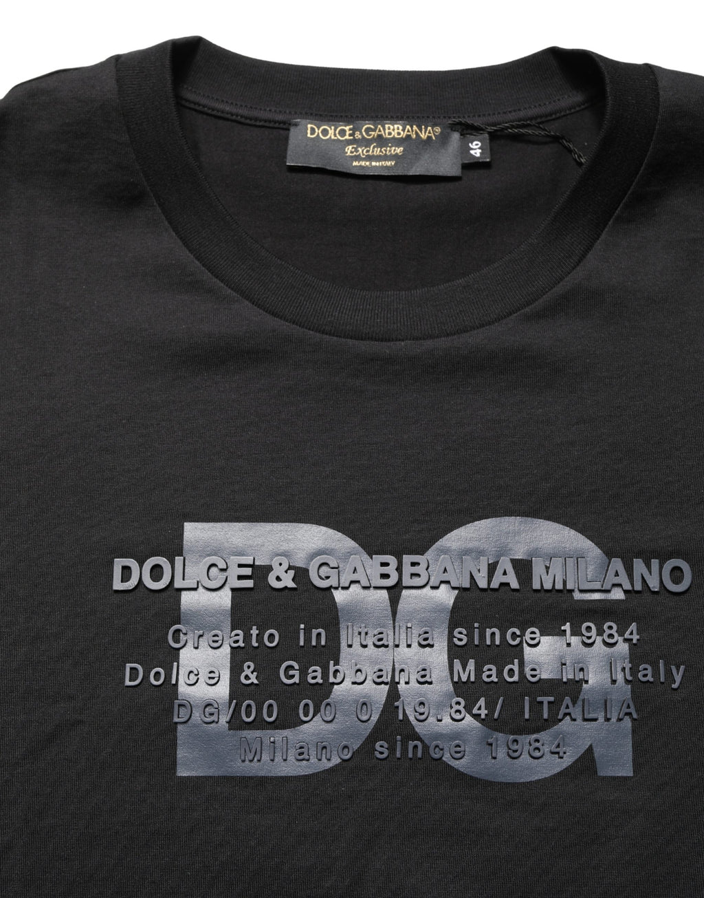 Black Logo DG Print Cotton Crew Neck T-shirt