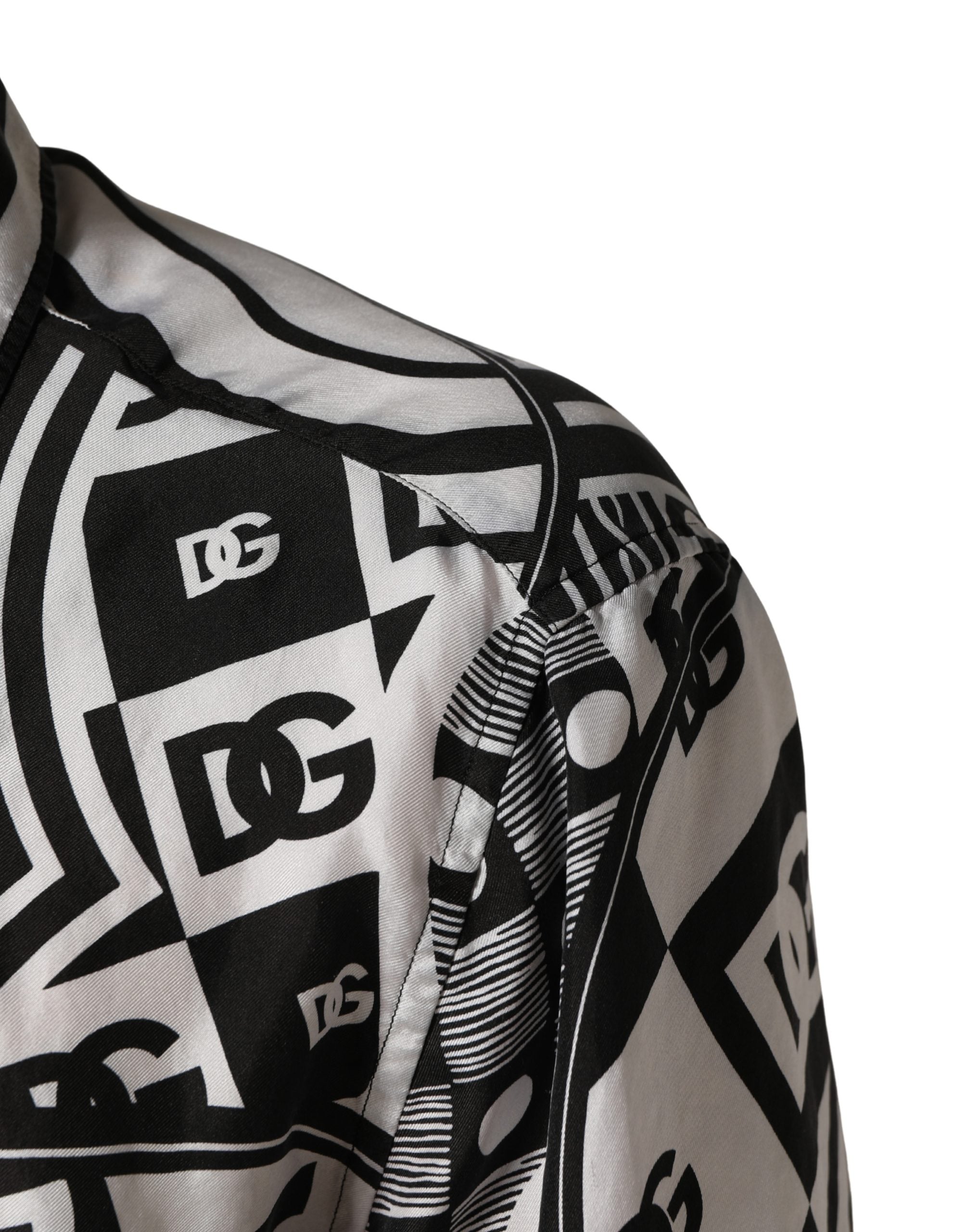 Black White Bandana Print Collared Shirt