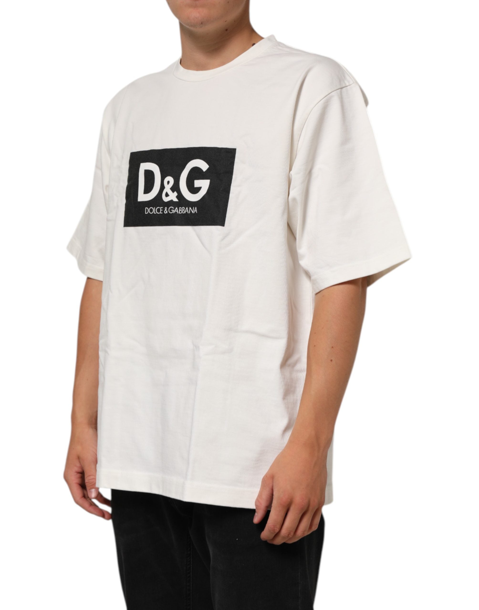 White Cotton Logo Print Men Crewneck T-shirt