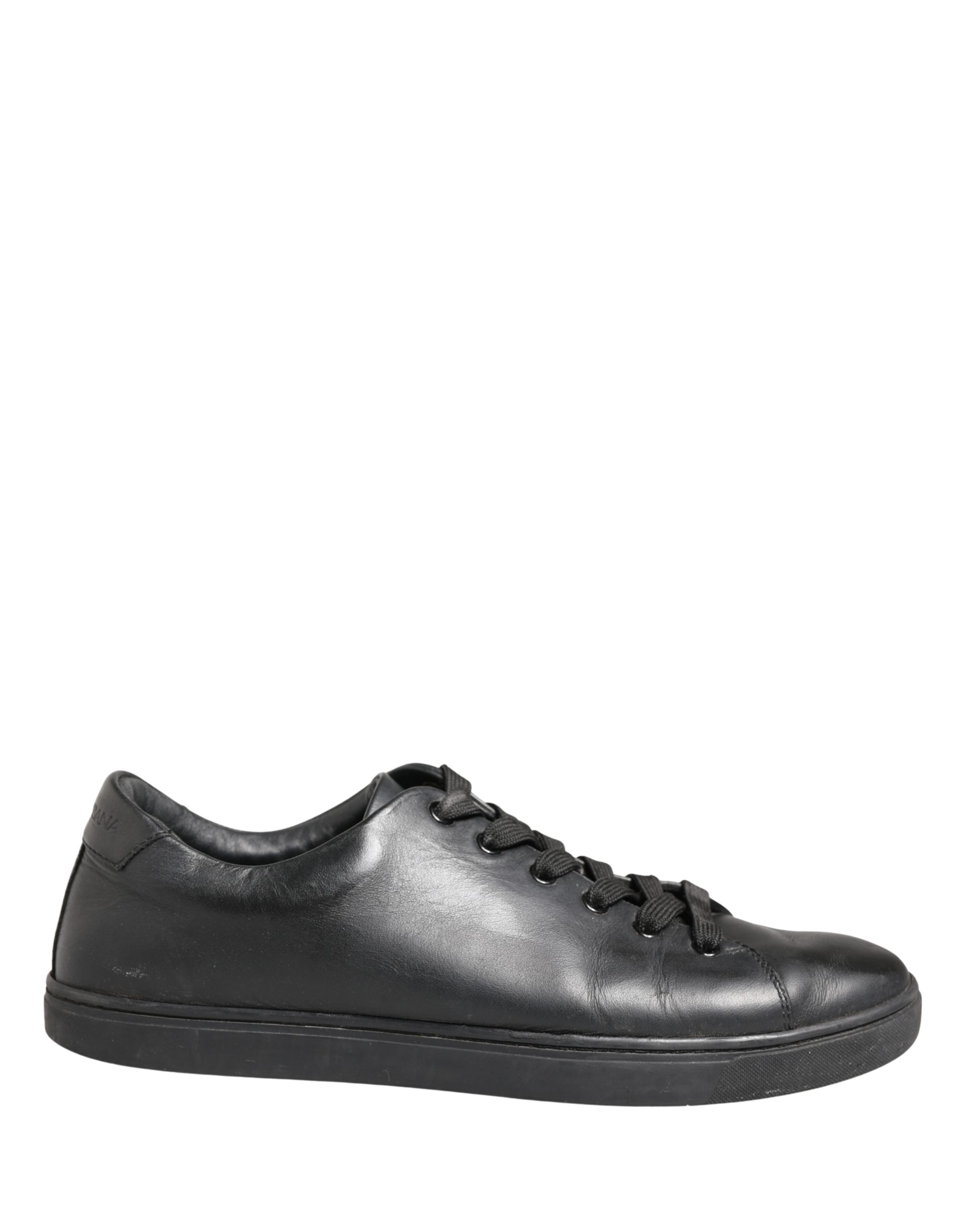 Black Leather Low Top Lace Up Sneakers Shoes