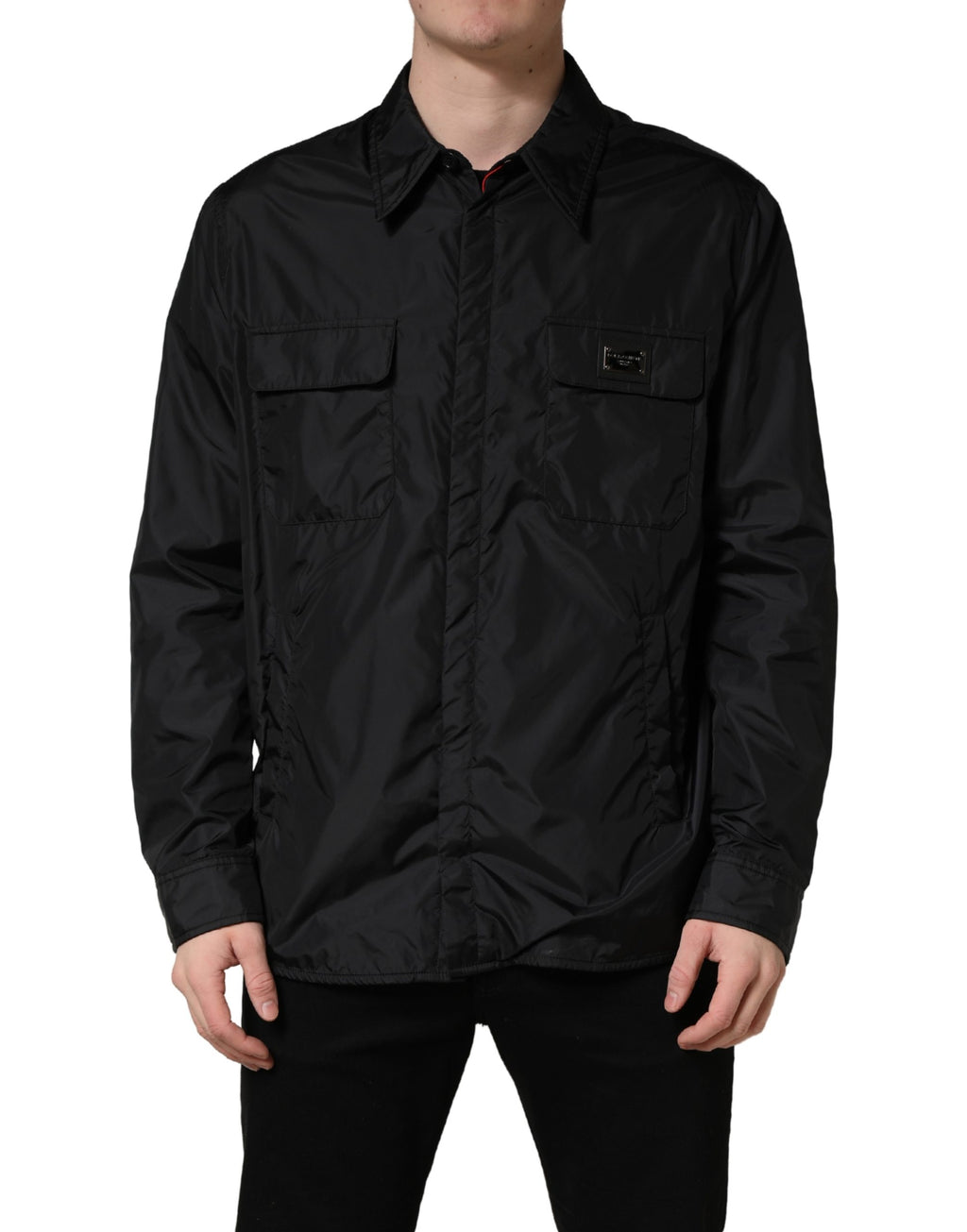 Black Logo Plaque Long Sleeves Shirt Jacket