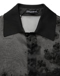 Black Floral Applique Sheer Short Sleeve Shirt