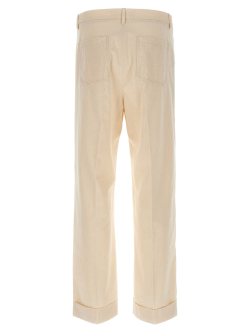 Beige Cotton Casual Pants