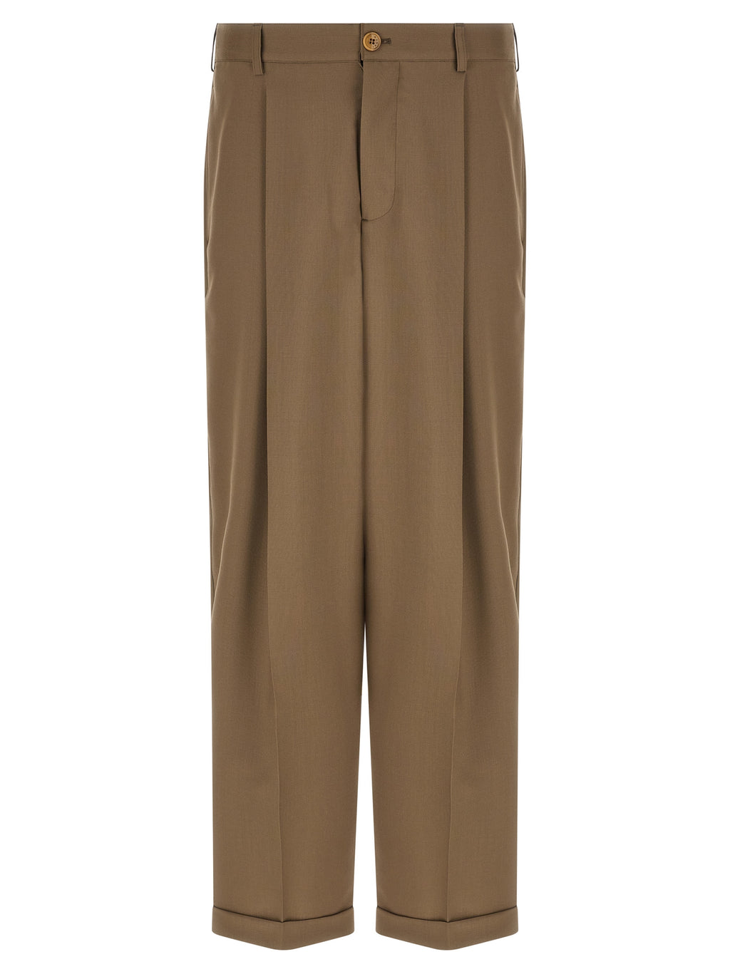 Beige Virgin Wool Casual Pants