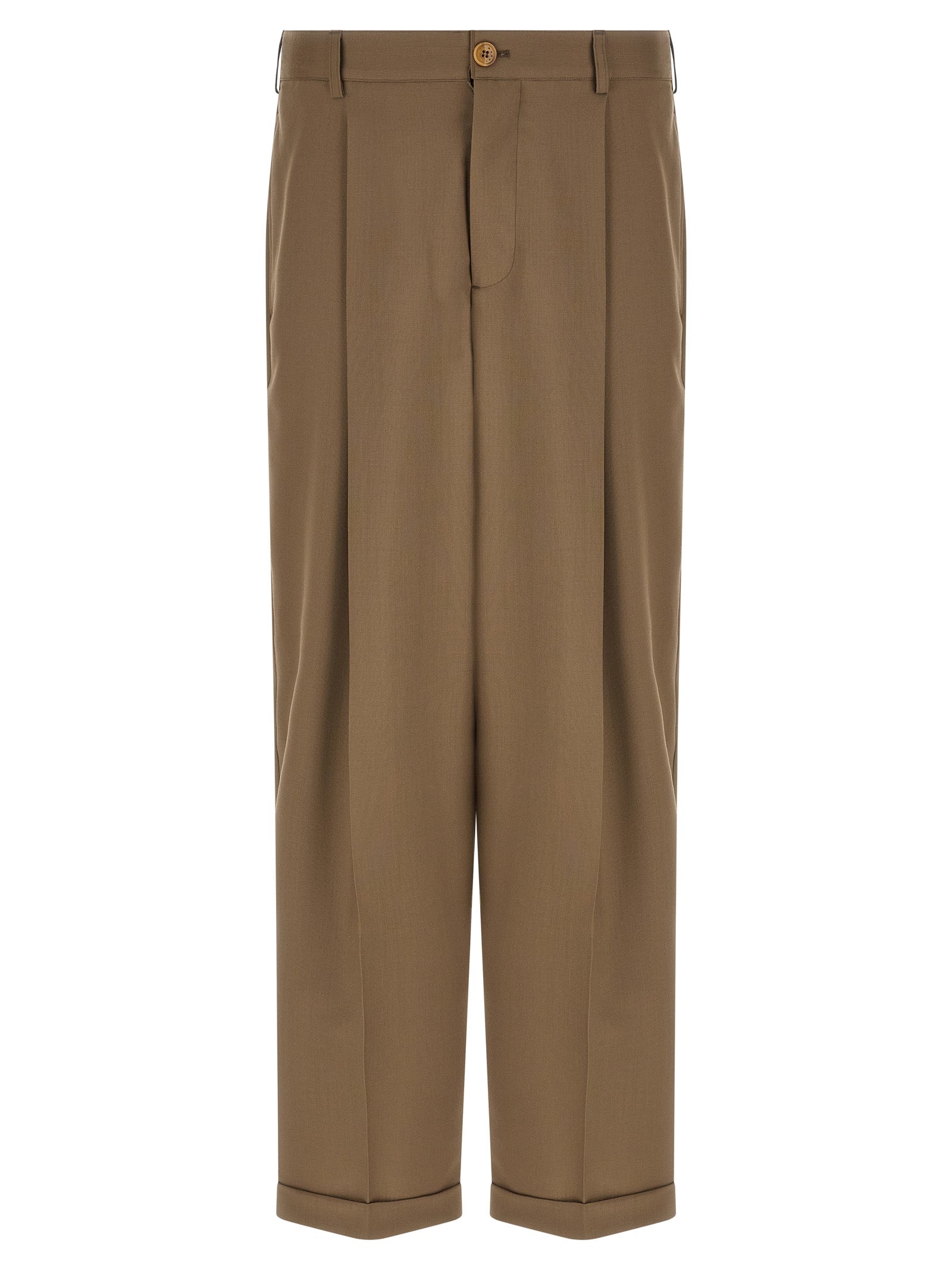 Beige Virgin Wool Casual Pants