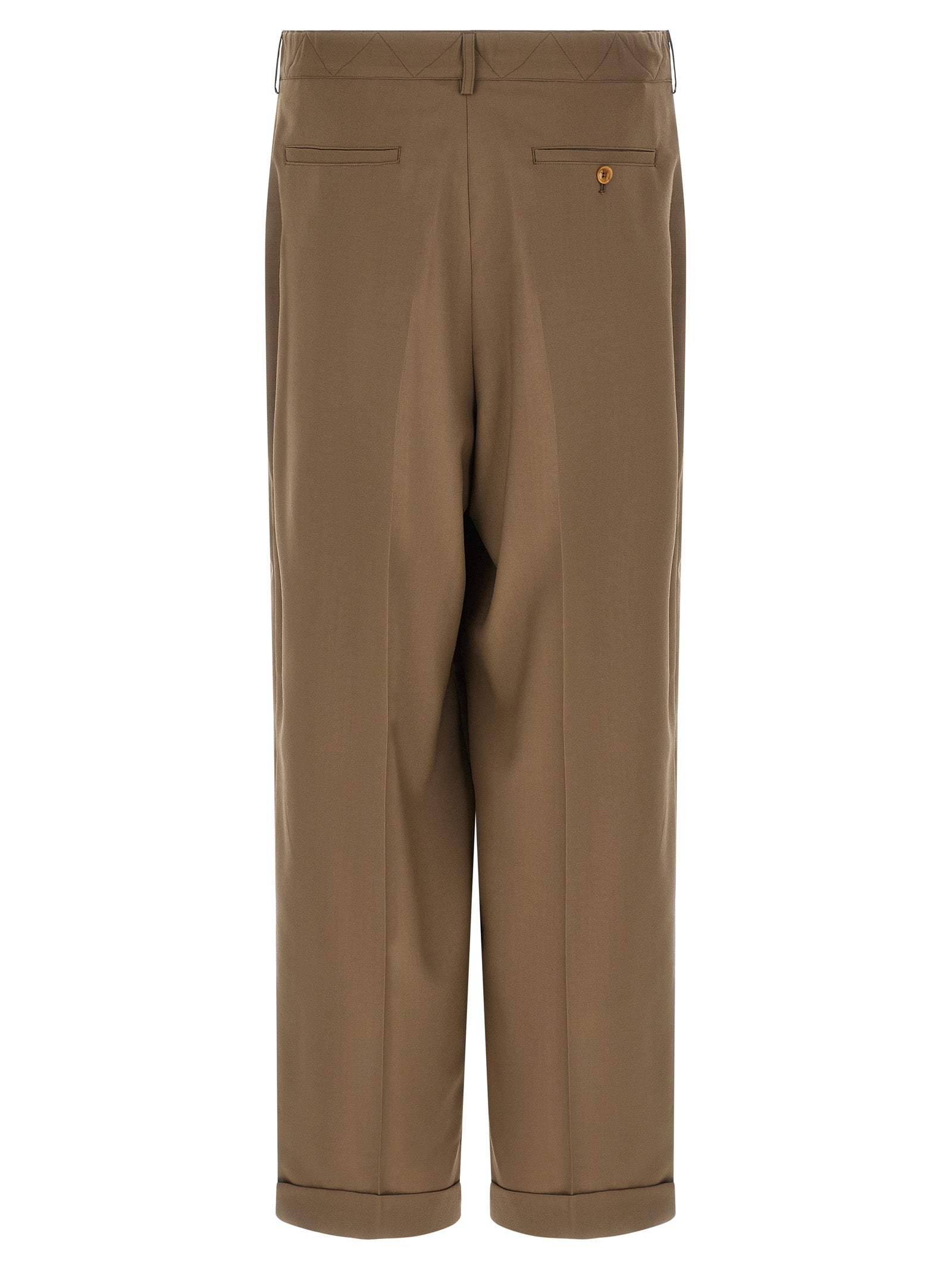 Beige Virgin Wool Casual Pants