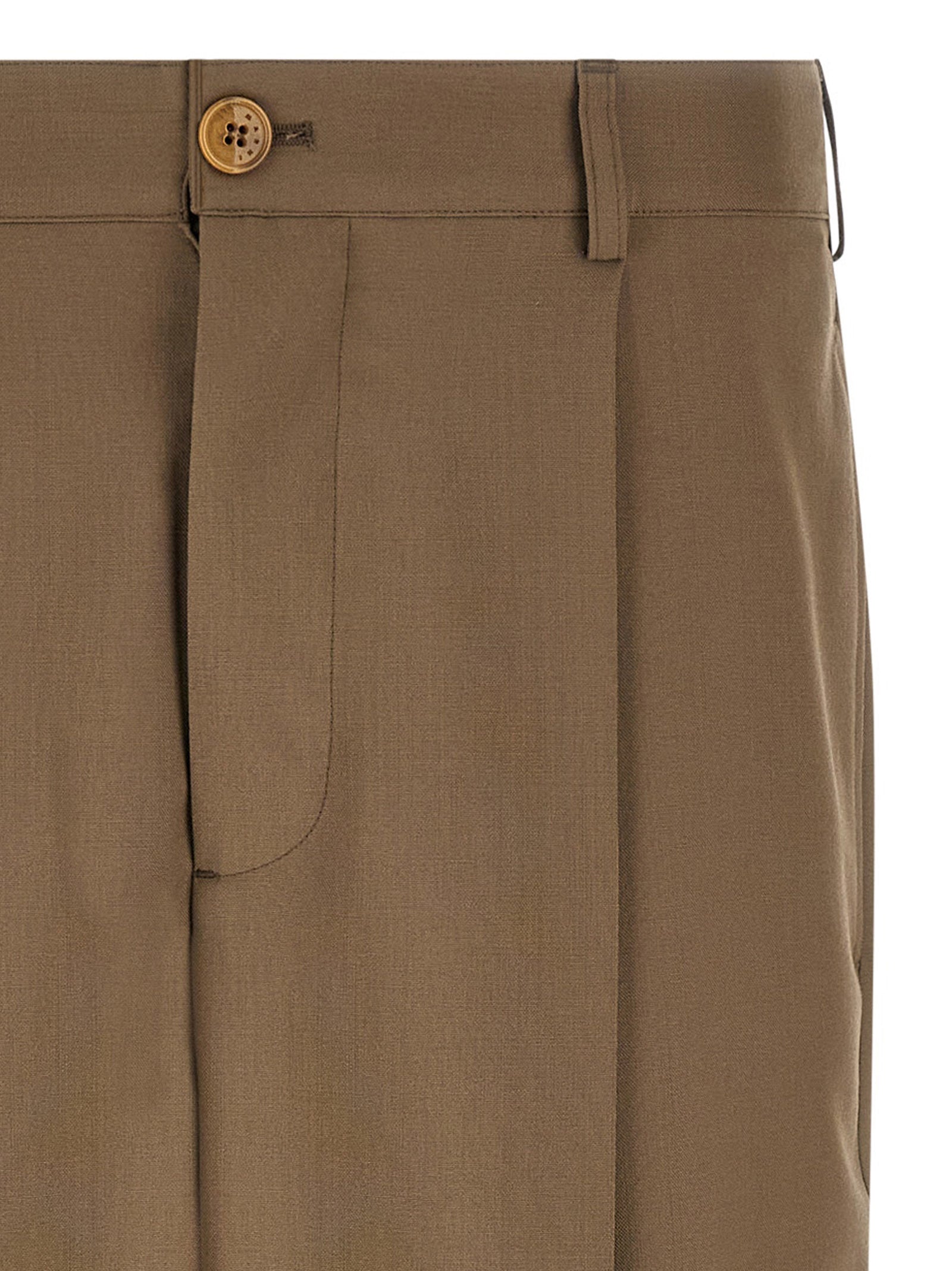 Beige Virgin Wool Casual Pants
