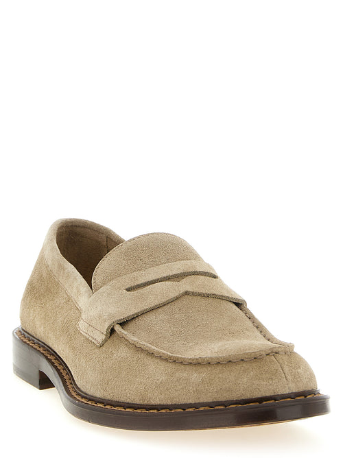 Beige Calfskin Slip-On Loafers