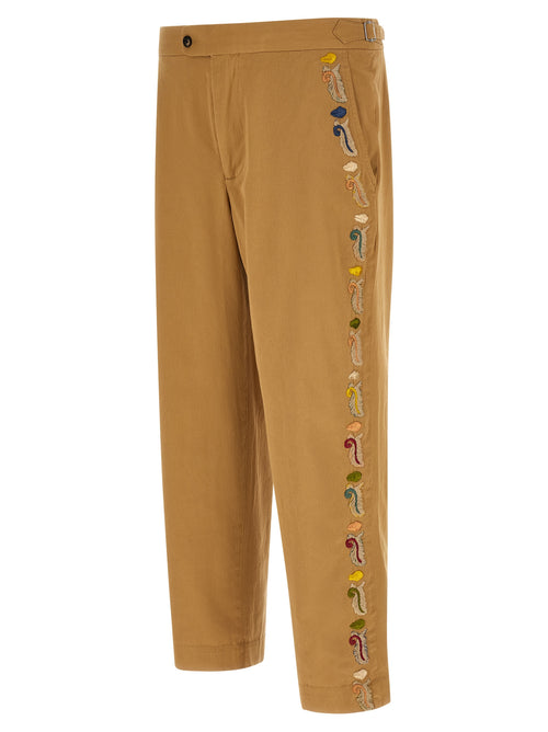 Beige Cotton Casual Pants