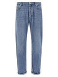 Blue Cotton Straight-Leg Jeans
