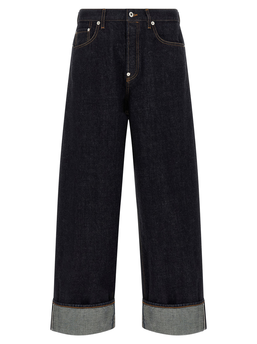 Blue Cotton Straight-Leg Jeans