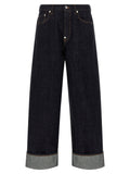 Blue Cotton Straight-Leg Jeans