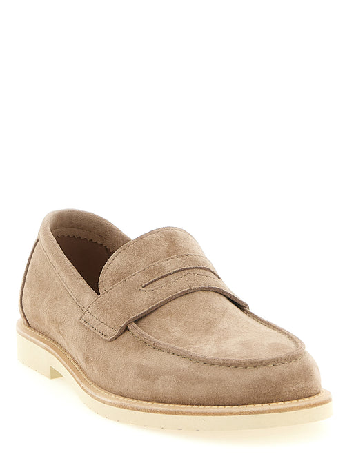 Beige Calfskin Slip-On Loafers