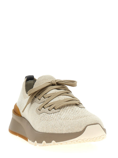 Beige Cotton Low Top Sneakers