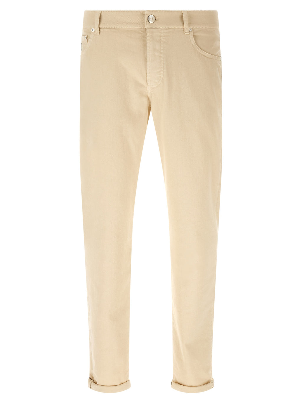 Beige Cotton Straight-Leg Jeans