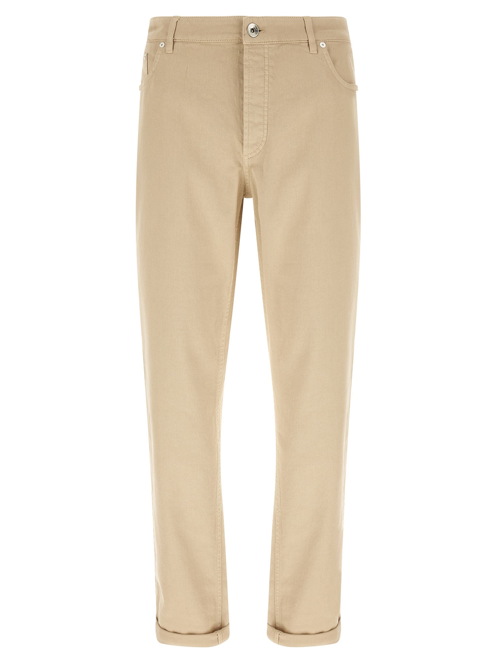 Beige Cotton Tapered Jeans