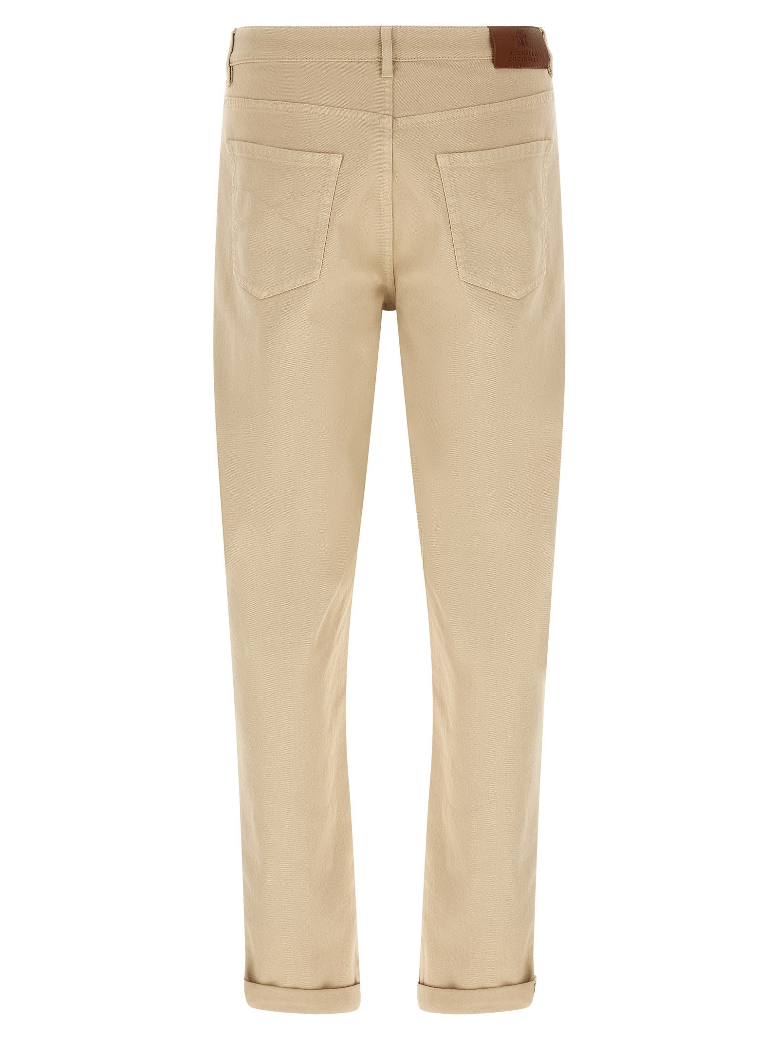 Beige Cotton Tapered Jeans