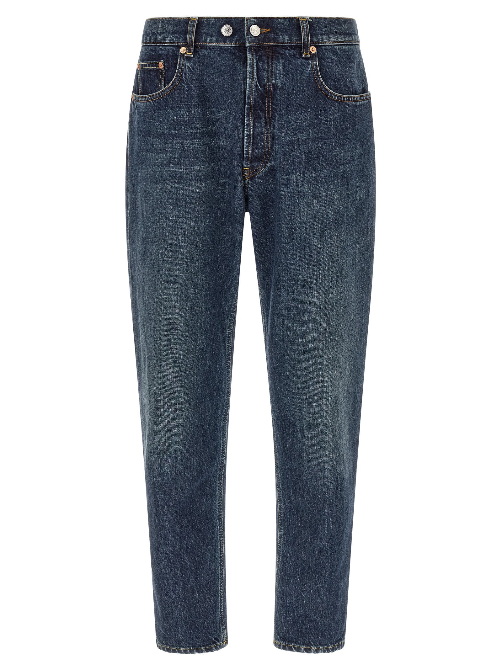 Blue Cotton Tapered Jeans