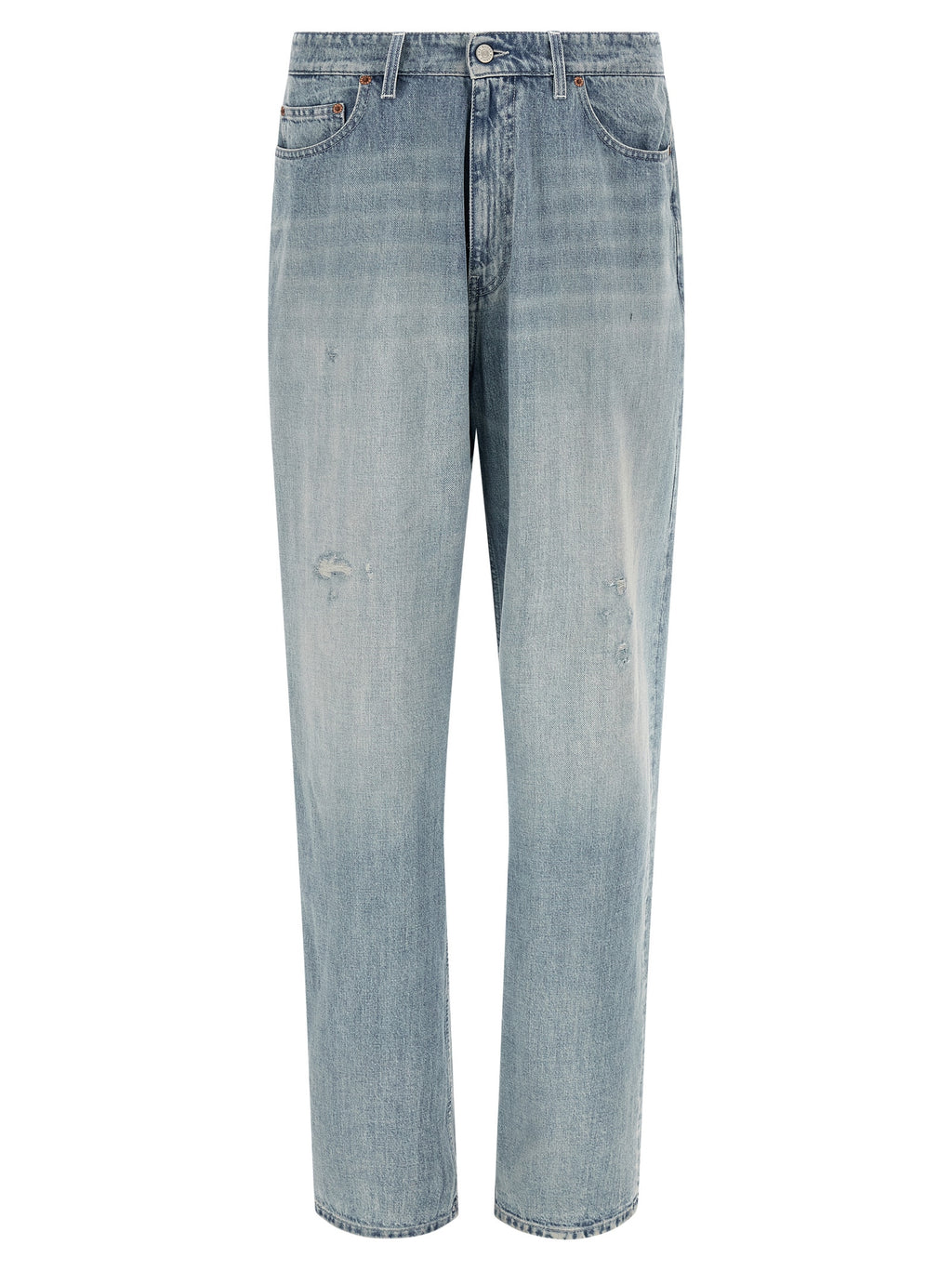 Blue Cotton Straight-Leg Jeans