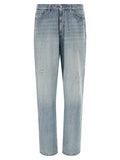 Blue Cotton Straight-Leg Jeans