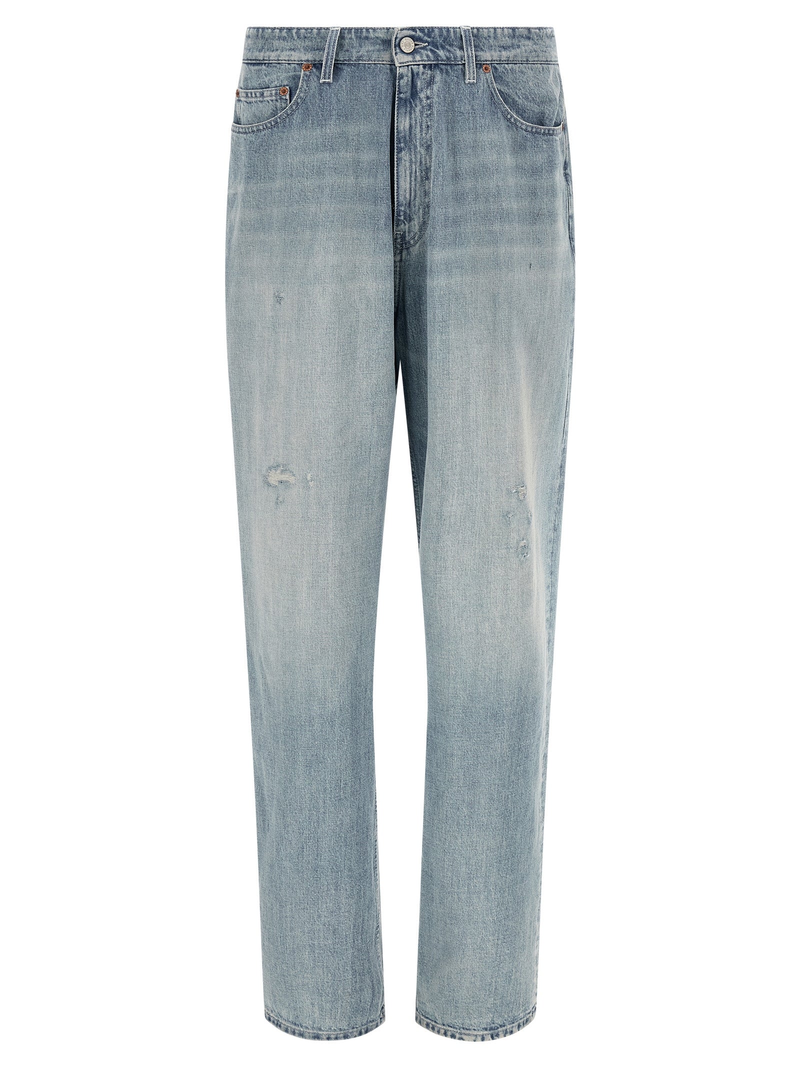 Blue Cotton Straight-Leg Jeans