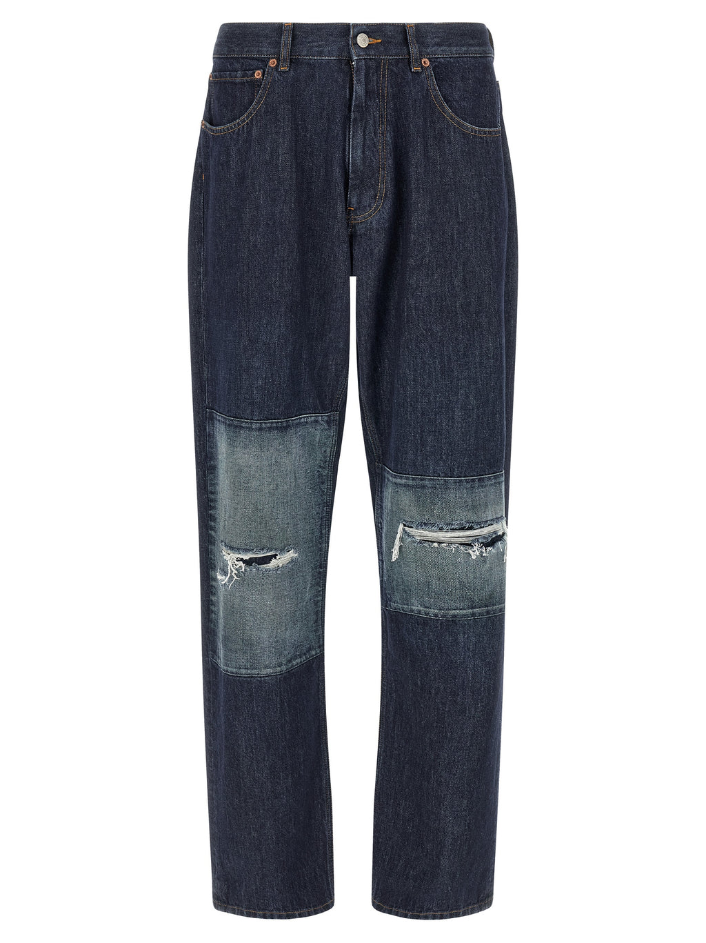Blue Cotton Straight-Leg Jeans