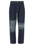 Blue Cotton Straight-Leg Jeans