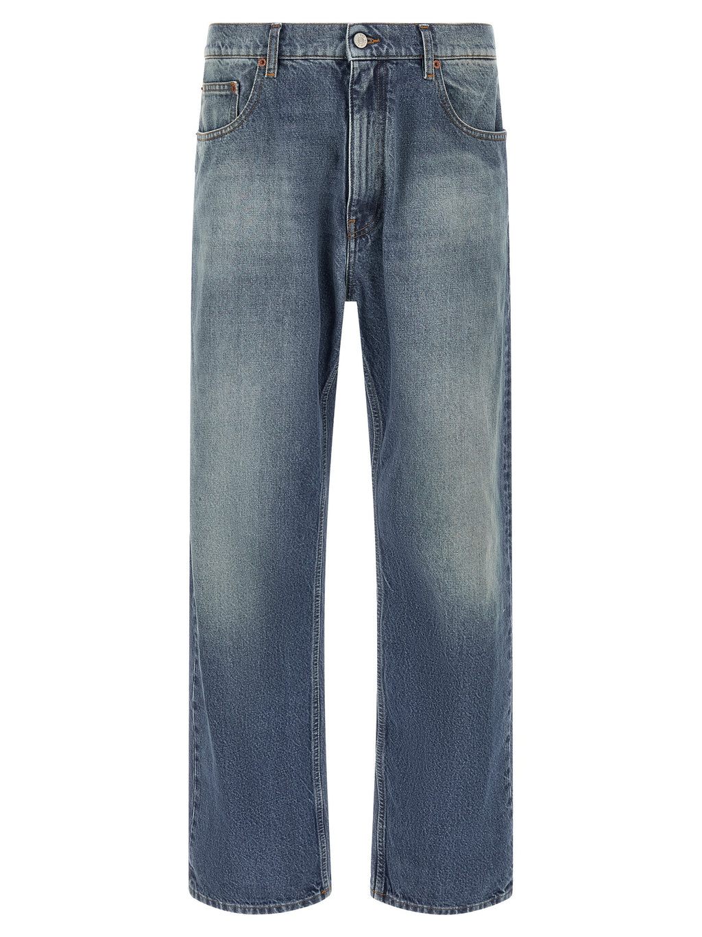 Blue Cotton Straight-Leg Jeans