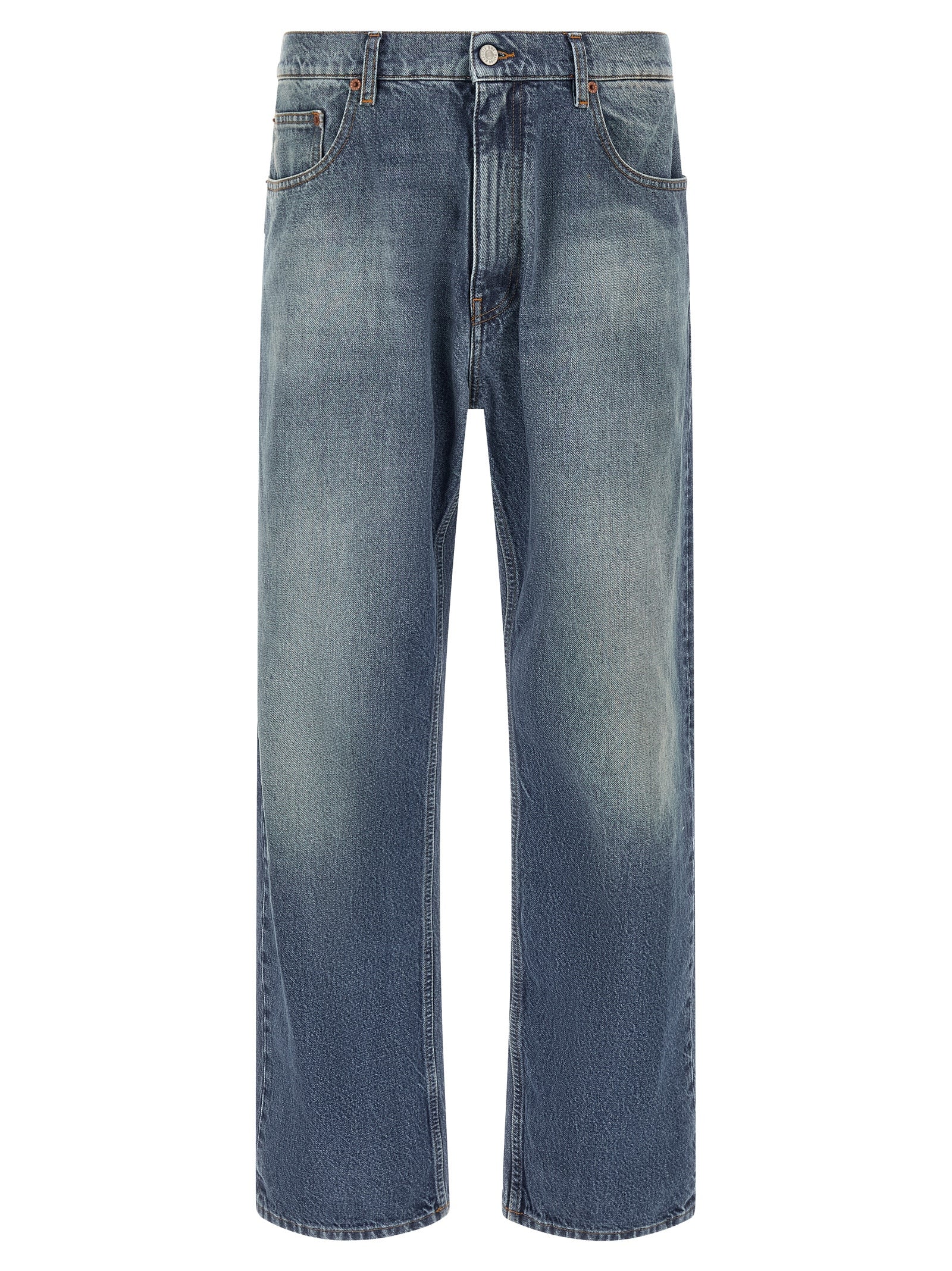 Blue Cotton Straight-Leg Jeans