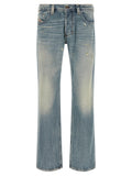 Blue Cotton Straight-Leg Jeans