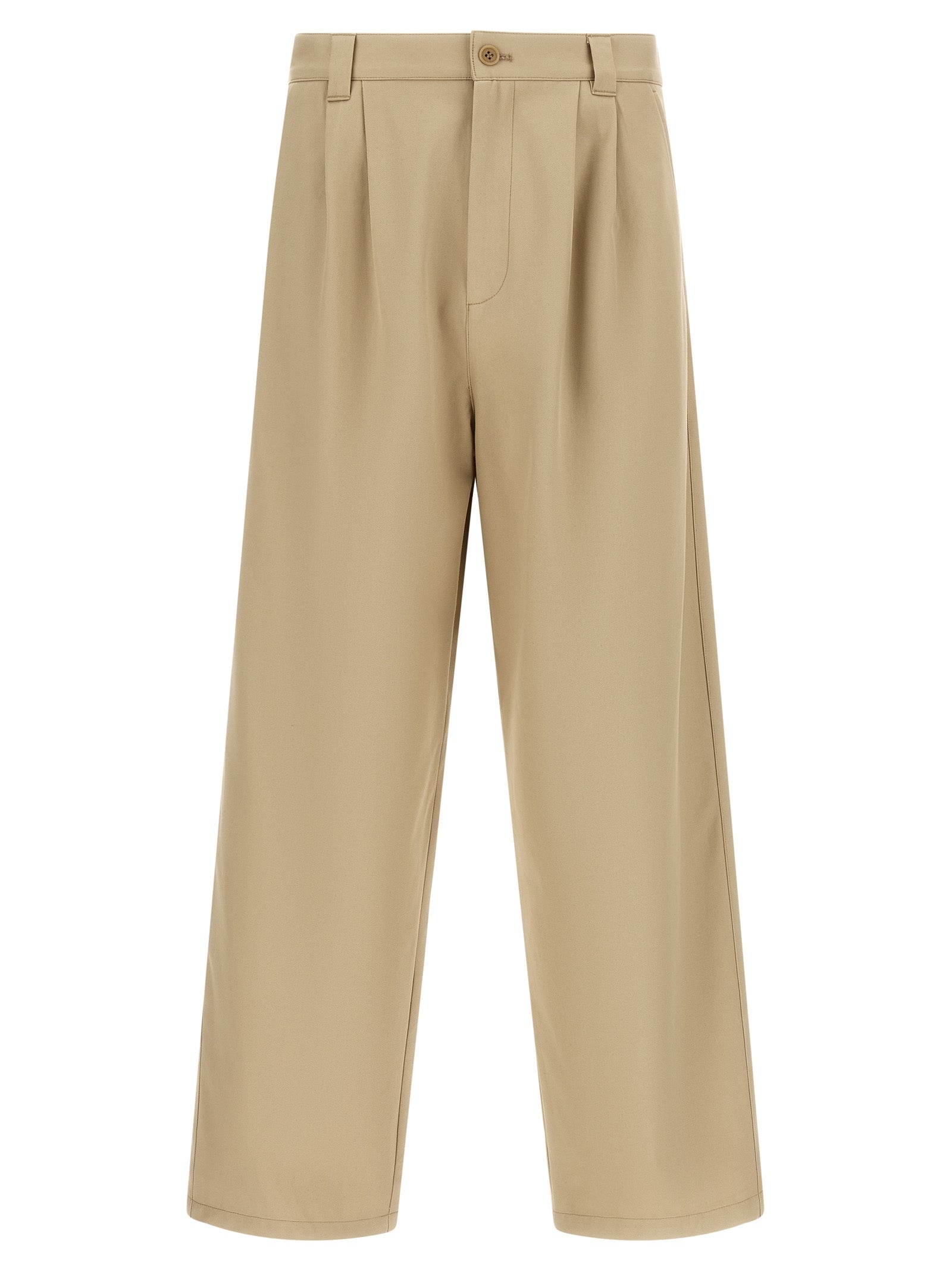 Beige Cotton Casual Pants
