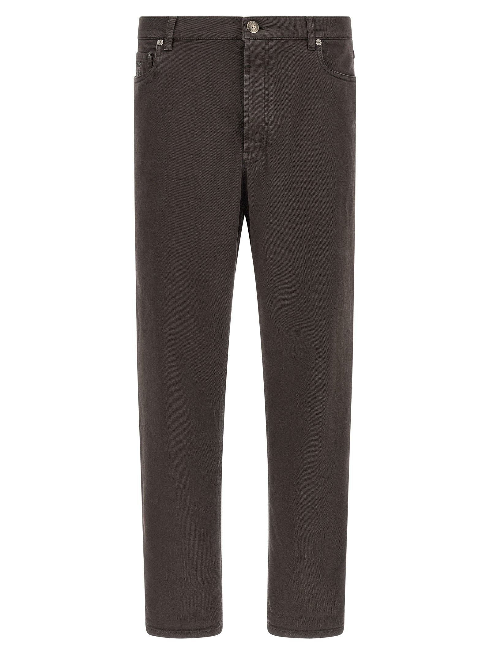 Brown Cotton Straight-Leg Jeans