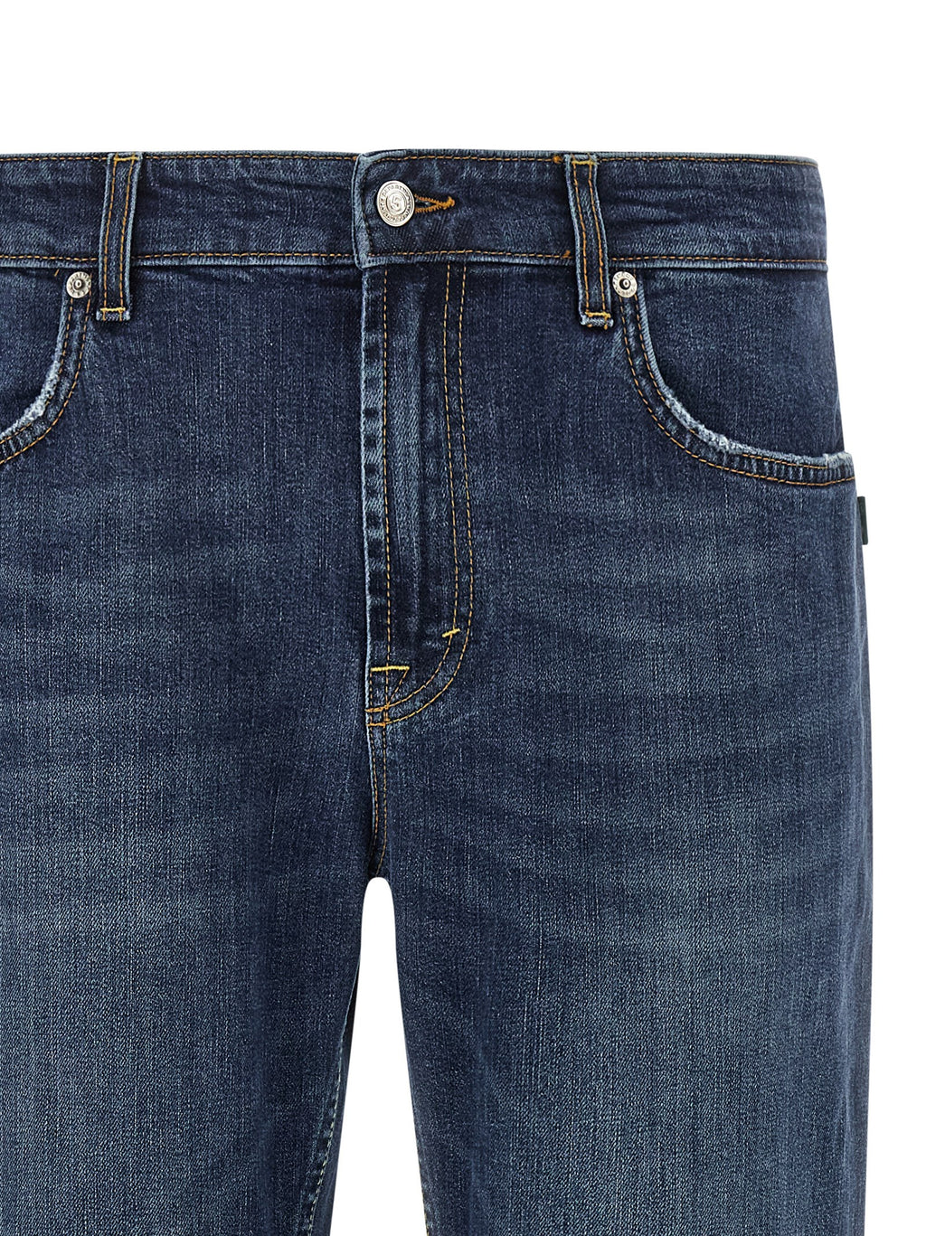Blue Cotton Cropped Jeans