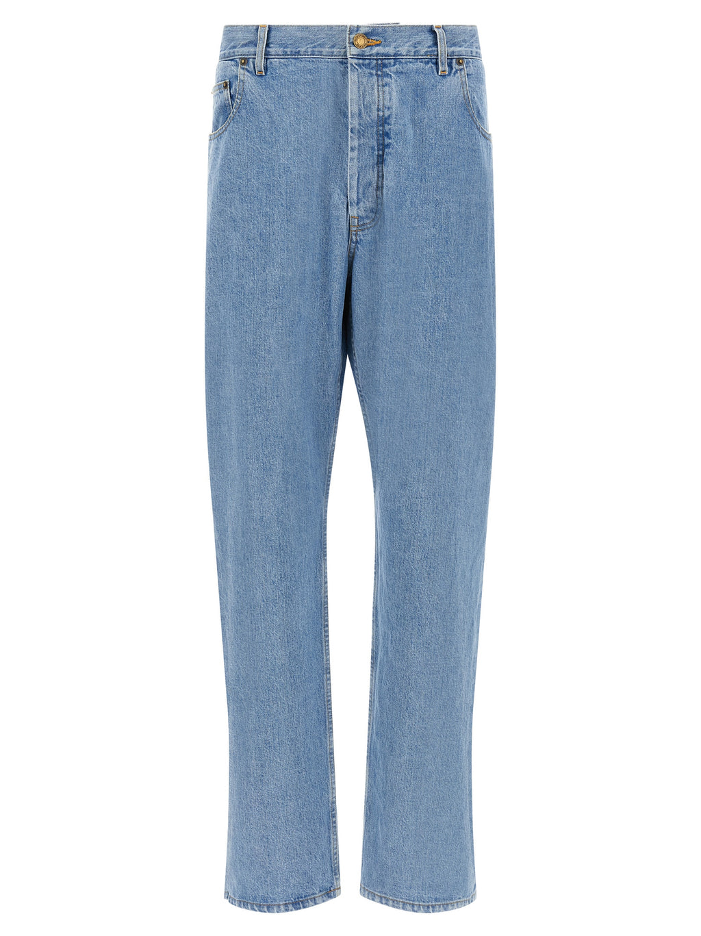 Blue Cotton Straight-Leg Jeans