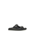 Black Calf Leather Bos Taurus Flat Sandals