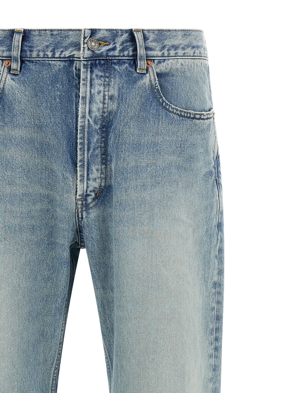 Blue Cotton Straight-Leg Jeans