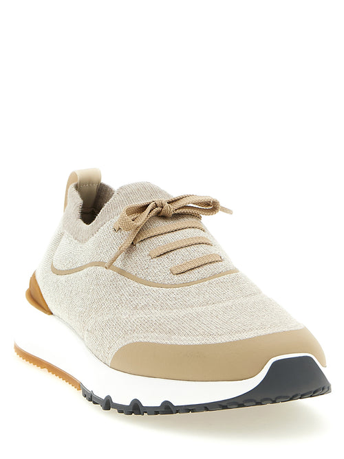 Beige Cotton Athletic Sneakers