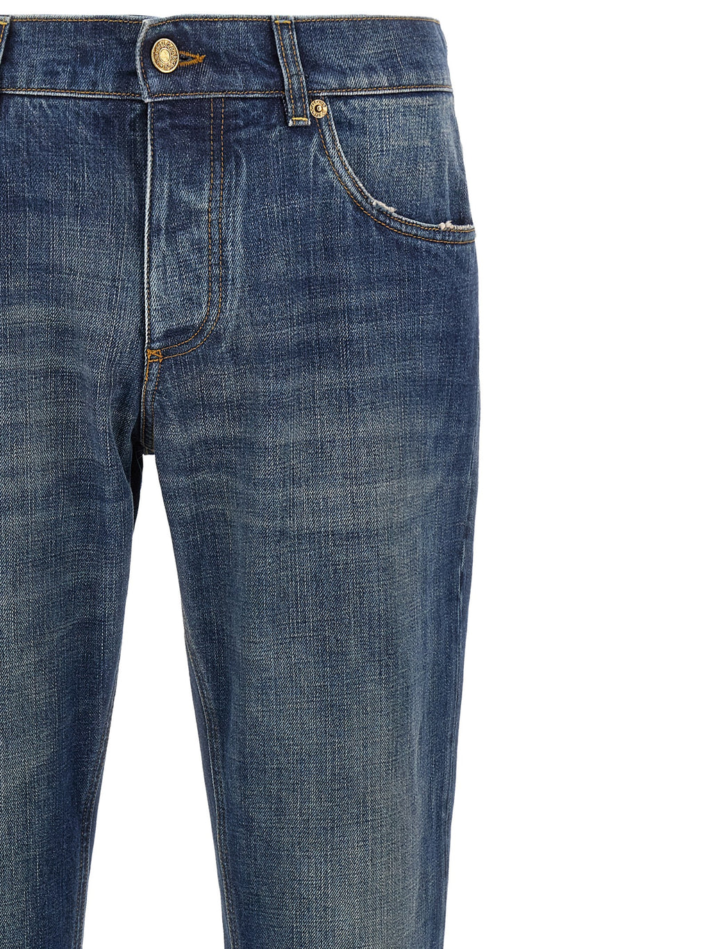 Blue Cotton Straight-Leg Jeans