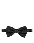 Men Black Polka Dot Silk Adjustable Neck Papillon Bow Tie