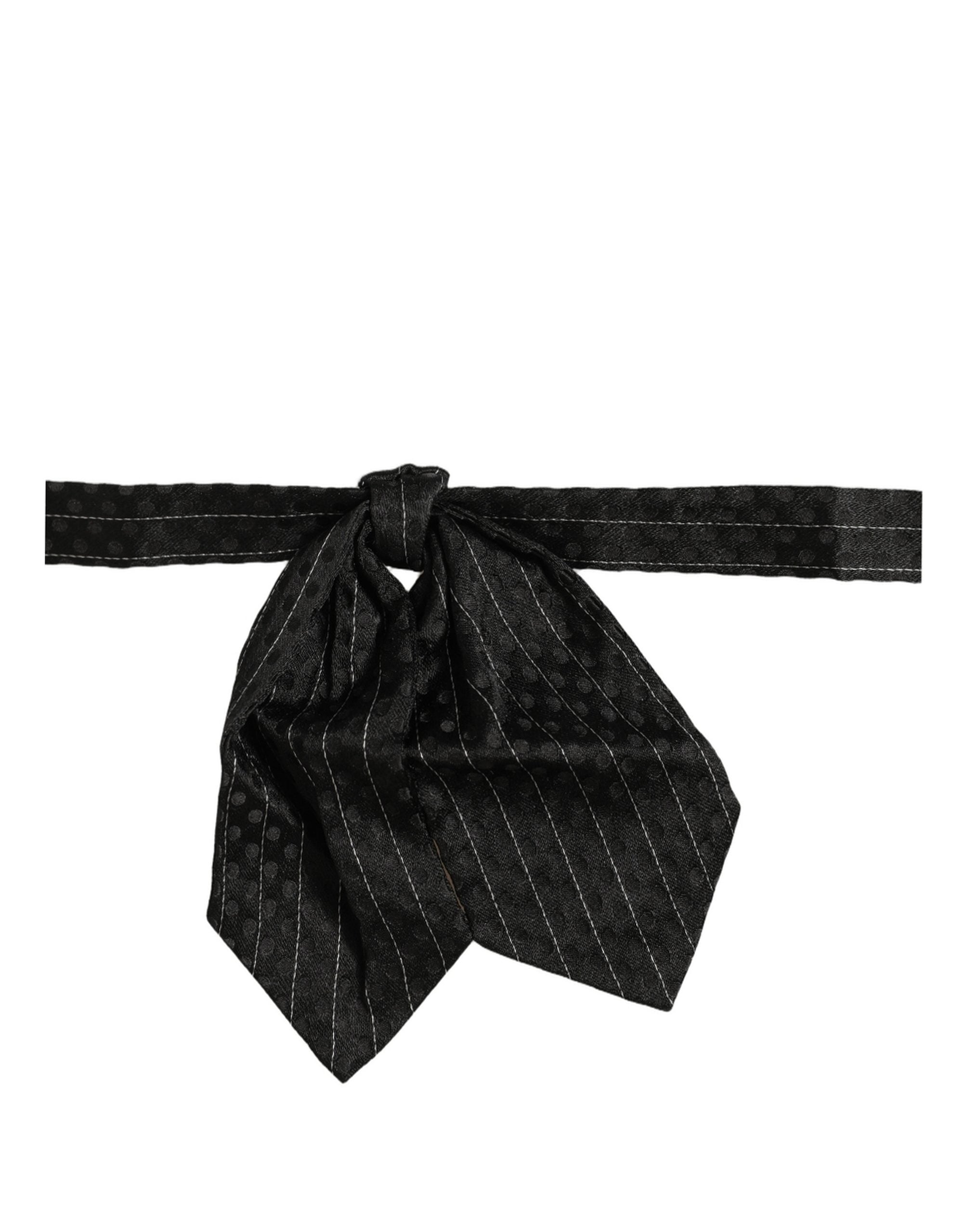 Men Black Pinstripe Silk Adjustable Neck Papillon Bow Tie