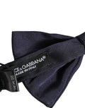 Men Dark Blue Silk Adjustable Neck Papillon Bow Tie