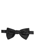 Men Black Paisley SIlk Adjustable Neck Papillon Bow Tie