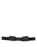 Men Black Silver Ribbed Adjustable Neck Papillon  Bow Tie