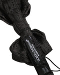 Men Black Paisley Silk Adjustable Neck Papillon Bow Tie