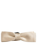 Men Beige 100% Silk Adjustable Neck Papillon Bow Tie