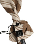 Men Brown Beige Stripes Adjustable Neck Papillon Bow Tie