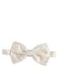 Men White Floral Silk Adjustable Neck Papillon Bow Tie